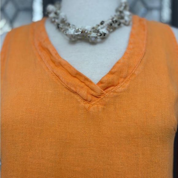 Francesca Bettini Orange Sleeveless V Neck 100% Linen Midi Dress Womens Size L - Picture 3 of 8